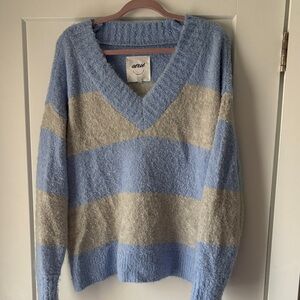 Super Fuzzy Aerie Striped V Neck Sweater